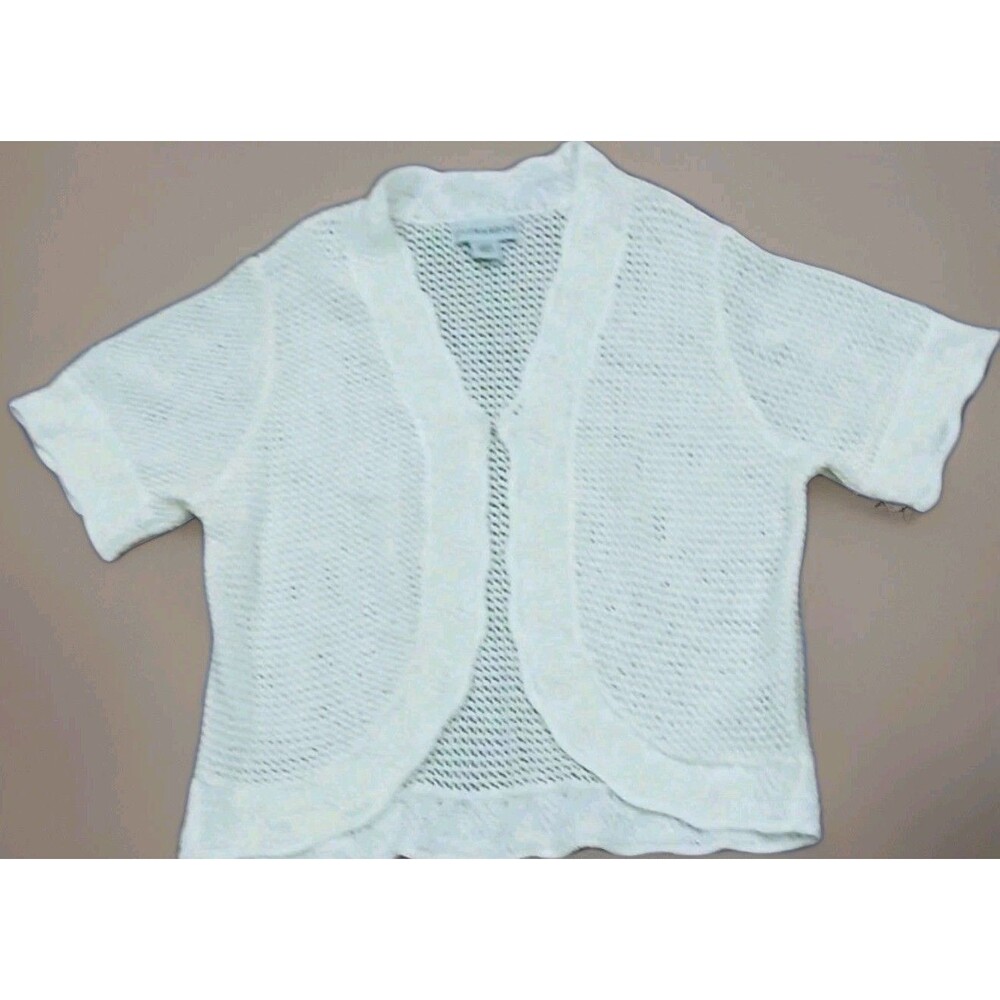 White Crochet Knit Short Sleeve Cardigan Sz L Sag Harbor Cottagecore Layer Chic